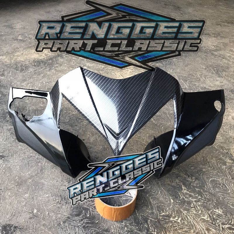 Cover batok lampu depan supra x 125 new batman hitam kombinasi carbon kevlar