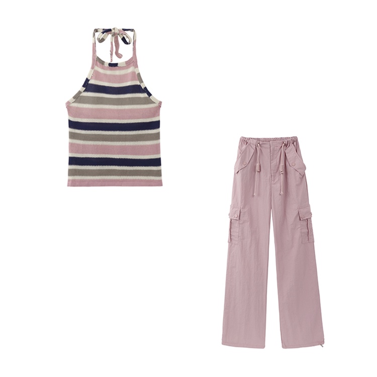 Red Merah Muda Overall Amerika Kasual Celana Pakaian Wanita Musim Panas Baru Pinggang Tinggi Kaki Lurus Desain Longgar Celana Lebar Kaki Celana