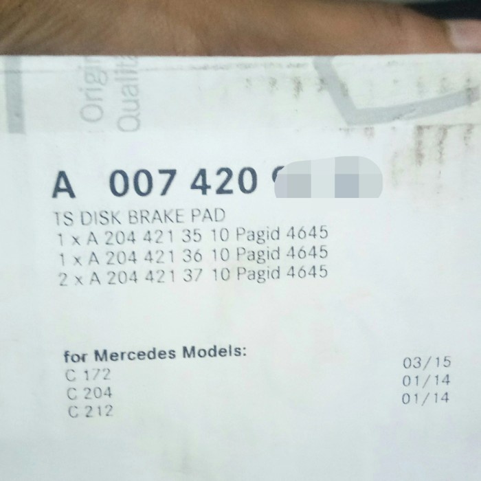 MCDY brake pads dpn w204 212 original MB