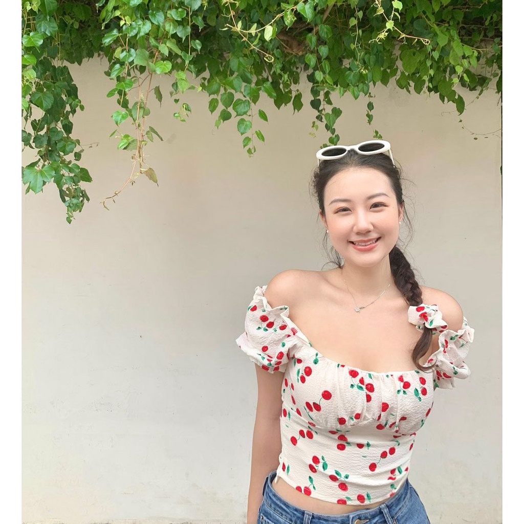 Red Sedikit gemuk MM murni keinginan angin engah lengan bunga one-shoulder top plus ukuran pakaian wanita penutup musim panas perut tipis tali kemeja kecil