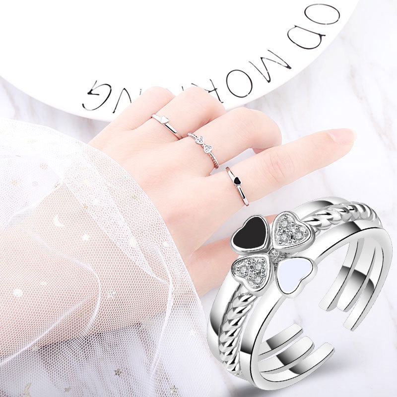 Cincin Set Titanium Wanita Korea Darraa Silver 3in1 Adjustable Aksesoris Wanita