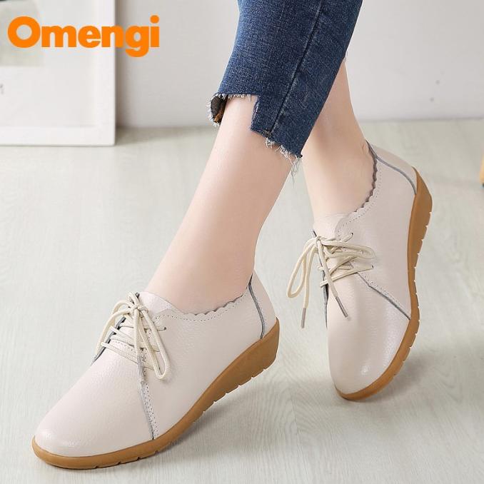 Promo Omengi Sepatu Flat Wanita Sepatu Kerja Wanita Kulit Flat shoes Hitam