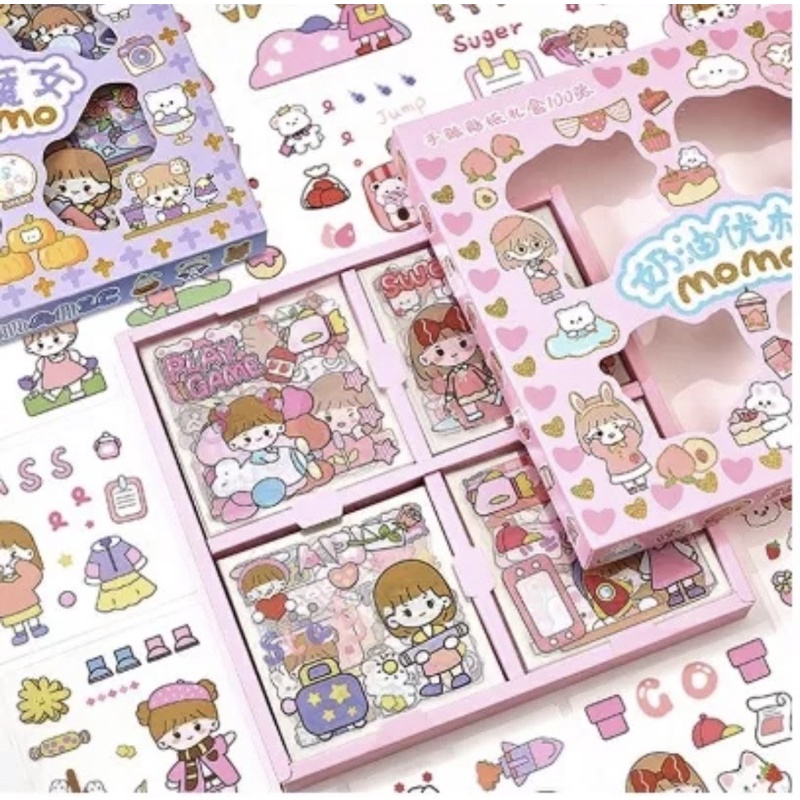 

100 Lembar Stiker MOMO Motif Kartun Korea Lucu Anti Air Dekorasi Handbook Scrapbook DIY Mainan Anak