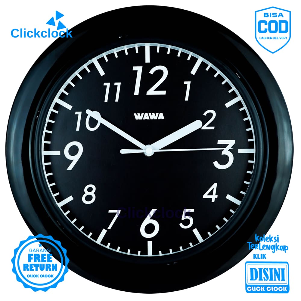 Jam Dinding Analog Minimalis Black Wawa 1122-888 Besar Dekorasi Dinding Unik