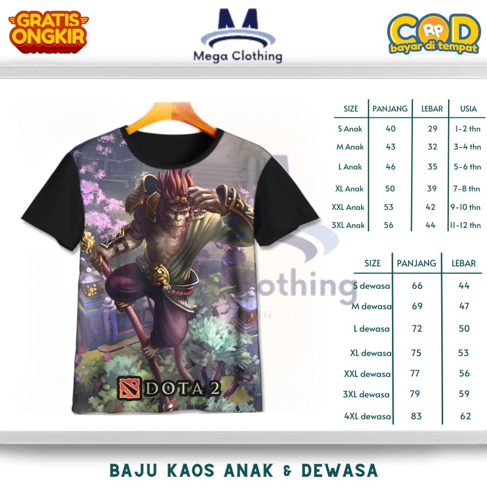 Kaos Game Dota 2 Monkey King Bar Unofficial Anak & Dewasa - Baju Couple Anak & Dewasa Game Dota 2 Mo