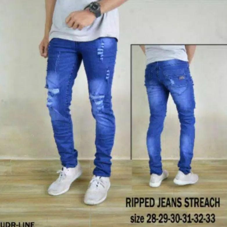 CELANA PANJANG SOBEK DISTRO STONE / JEANS SOBEK PANJANG PRIA
