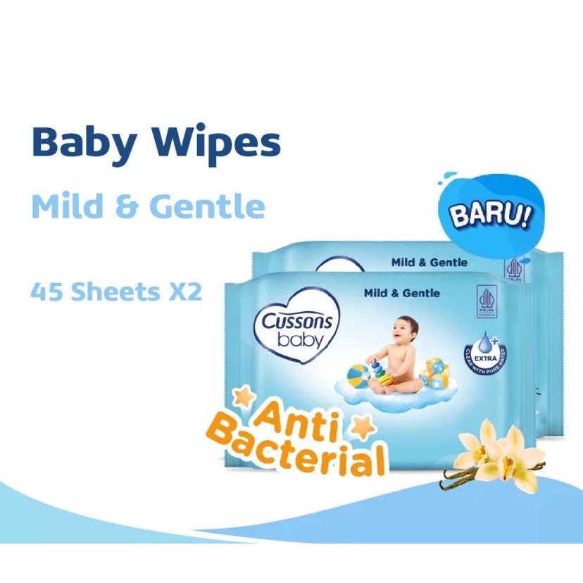 Cussons Baby Wipes 45's +45s (BELI 1 GRATIS 1) / Cussons Wipes / Tissue Bayi Cussons