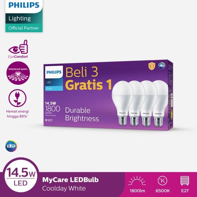 Philips Multipack LEDBulb 14.5W E27 6500K 230V Putih