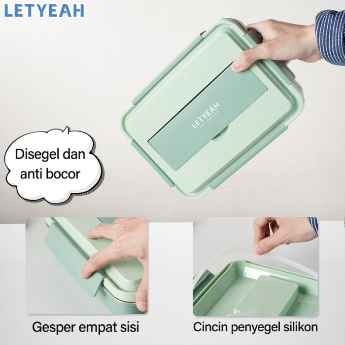 LETYEAH LUNCH BOX STAINLESS/KOTAK TEMPAT MAKAN ANAK DENGAN TAS BEKAL DISKON