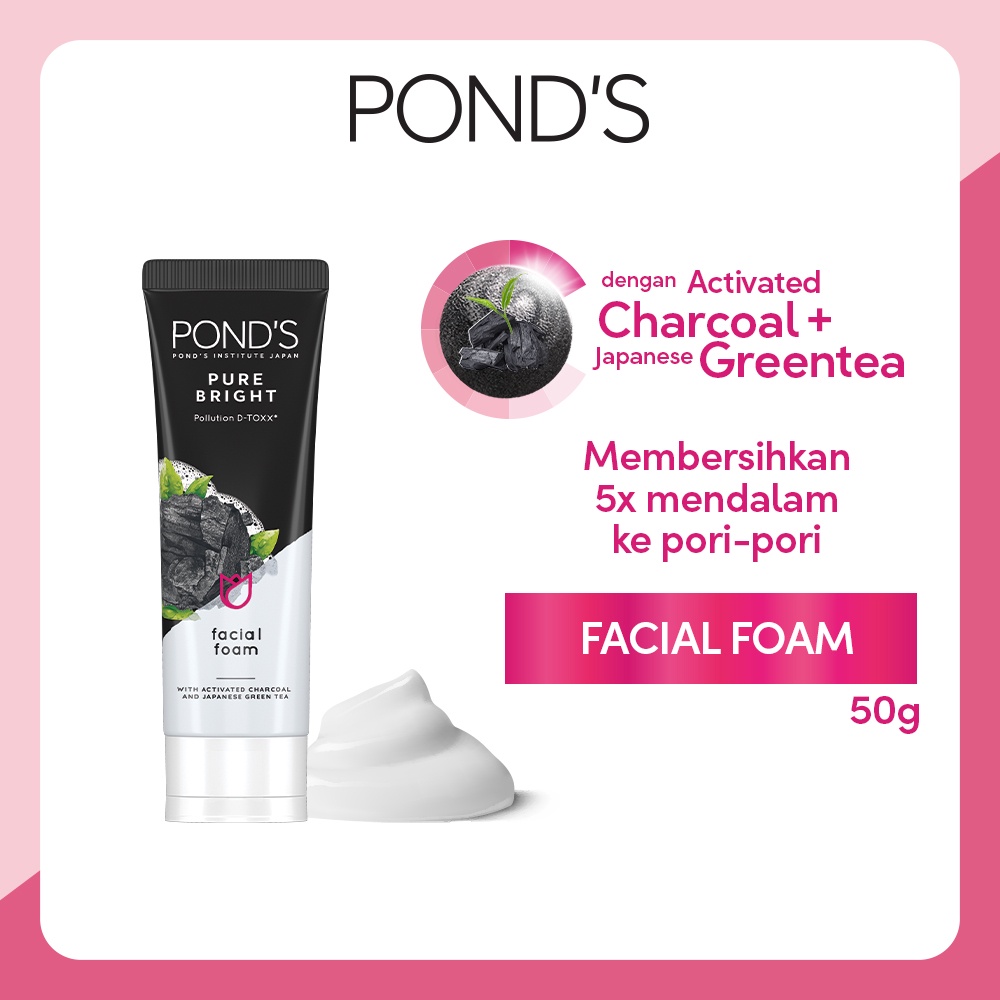 Ponds Pure Bright Facial Foam with Activated Charcoal &amp; Japanese Green Tea 50g