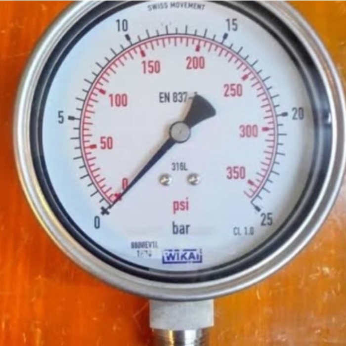 PRESSURE GAUGE WIKA 4" INCH 0-25BAR/PSI FULL SS DRAT 1/2" NPT BOTTOM