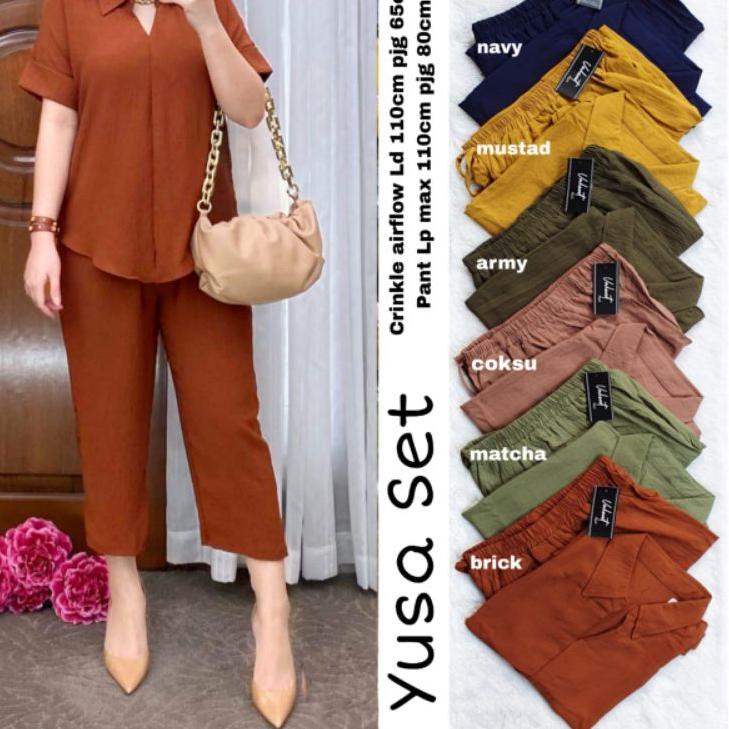 Promo Khusus Yusa set setelan crinkle wanita setelan celana polos kekinian