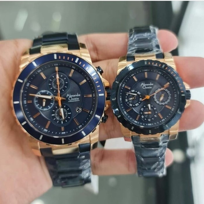 Terlaris Jam Tangan Couple Alexandre Christie Ac6141 / Ac 6141 Blue Rose Gold