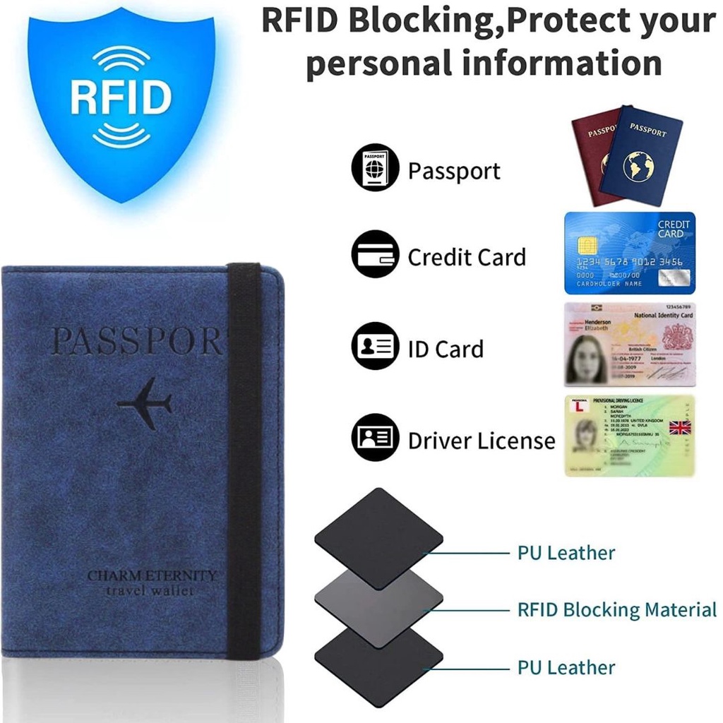 SP9i Dompet Paspor Kulit Passport Travel Wallet Rfid Dompet Cover Card Holder Travel Wallet Blocking Yxy79 Blue By Pro