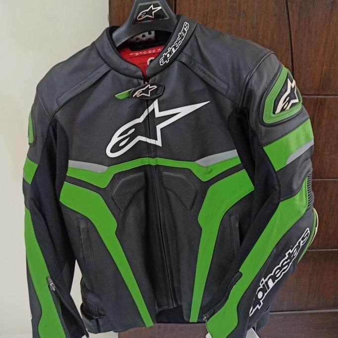 DISKON Alpinestars Celer Leather Jacket Original - putih hijau sta