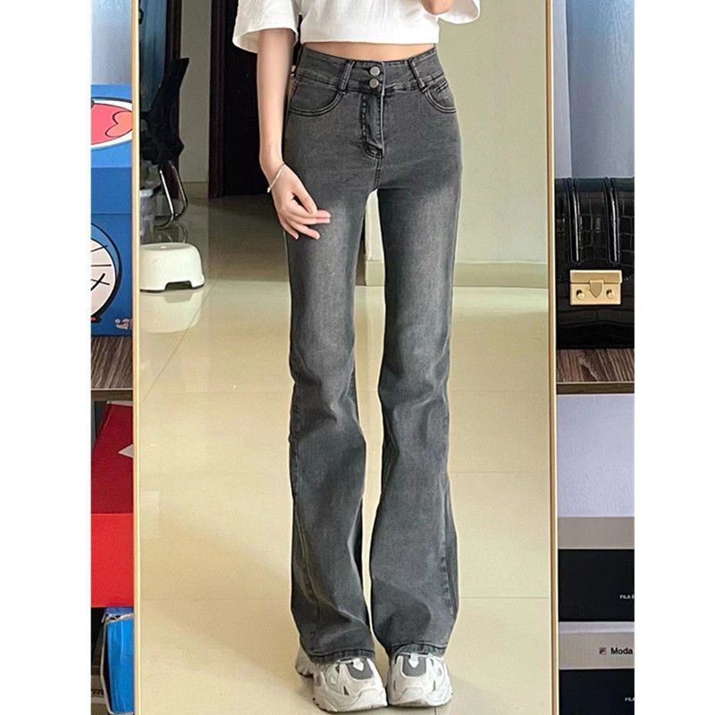 Red Musim semi dan musim panas baru gaya retro kuno smoky abu-abu micro-la high waist slim female personality street student fashion jeans