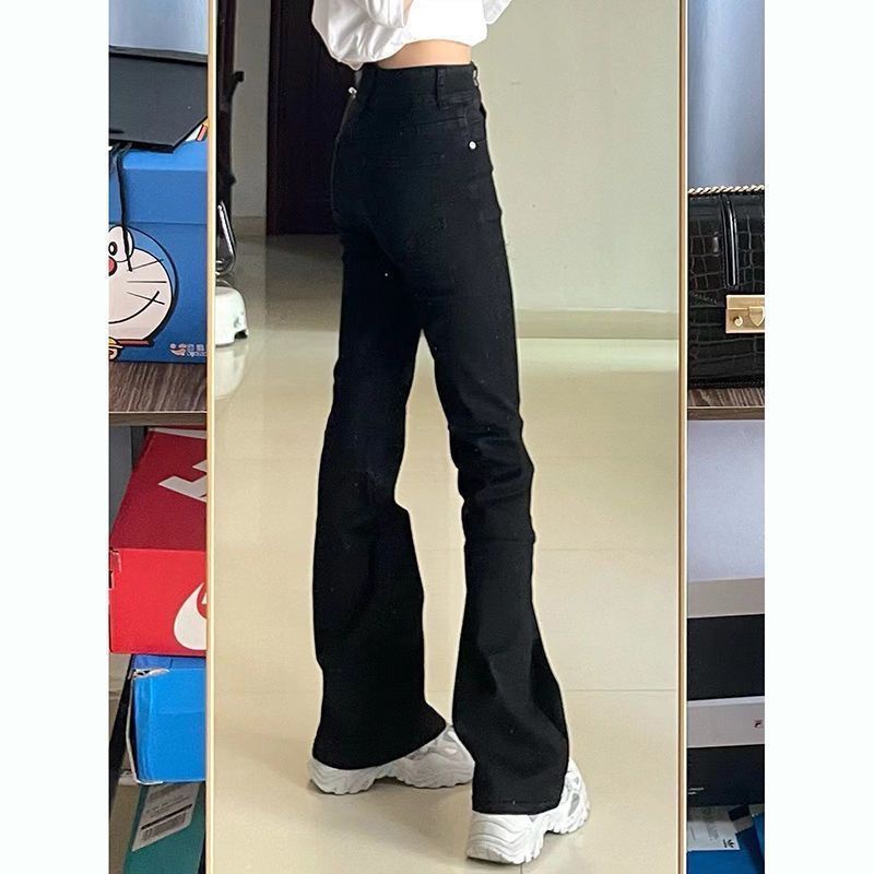 Red Musim semi dan musim panas baru gaya retro kuno smoky abu-abu micro-la high waist slim female personality street student fashion jeans