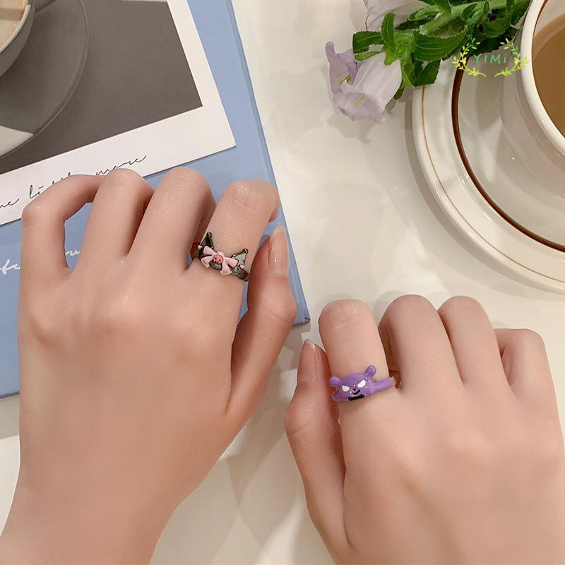 [antop] Pasangan Dekorasi Unik Desain Gadis Terbuka Cincin Lucu Kuromi Ring Fashion Kepribadian Cincin