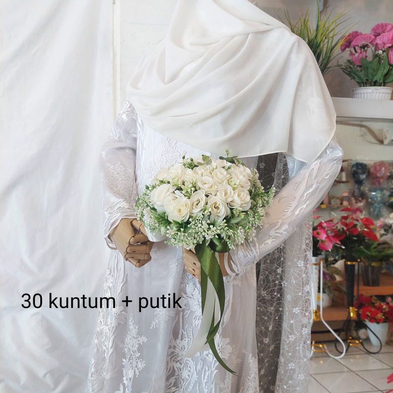 Wedding Hand Bouquet Buket Pernikahan Premium mawar putih lamaran murmer