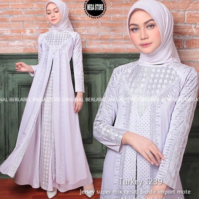 Baju muslim wanita abaya putih turkey gamis syari arab bordir 1239 241