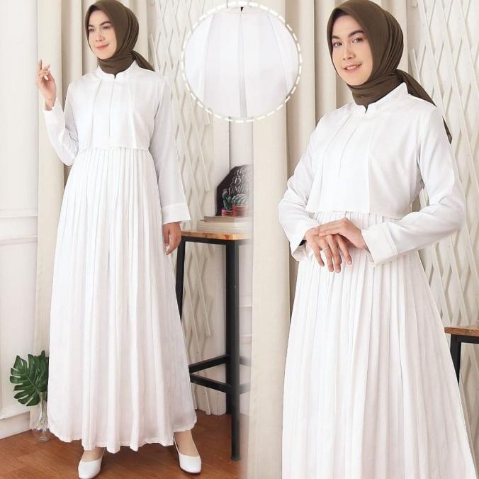 Gamis Hana | Gamis Wanita Terbaru | Gamis Putih |Gamis Rok Plisket