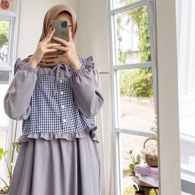 Gamis Remaja Terbaru Dress Muslim Rompi Kotak Kotak Baju Muslim Murah