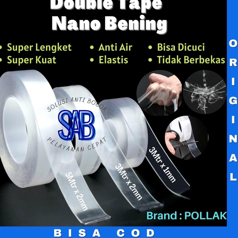 

Berkualitas Double Tape Perekat Dinding Doble Tip Super Kuat Buat Dinding Nano Tape Bening Brand Pollak 2mm x 5M Tidak Merusak Dinding 231♜