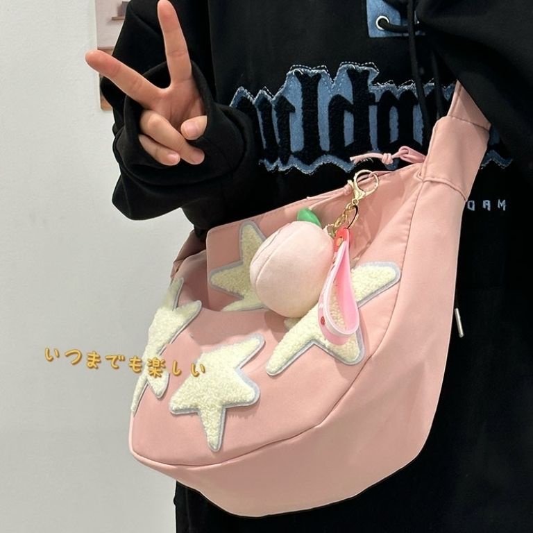 ✇❣✆Sera Niche Desain Star Messenger Tas Wanita S All-Match Gaya Versi Korea Jepang All-Match Siswa Sekolah Tas kuliah Gaya