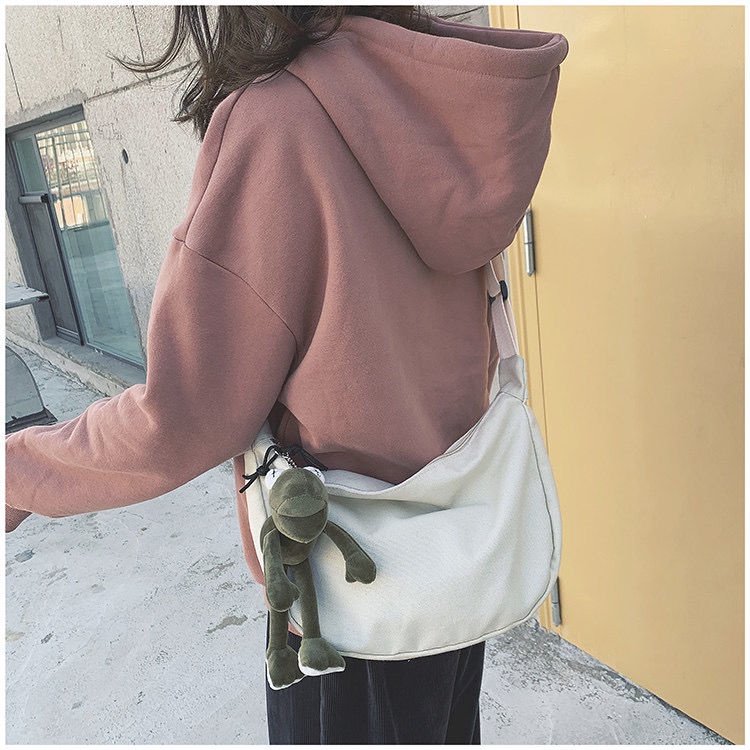 ▫┅Sera  Baru Kanvas Jepang Tas Gadis Siswa Gaya Korea Messenger Bahu Fashion Hip Hop Serbaguna Warna Solid Tas