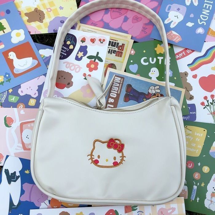 □☬✇Sera  Asli Buatan Sendiri Lembut Gadis Hello Kitty Bordir Bahu Ketiak Tas Hellokitty Loli All-Match Jk Tas Tangan