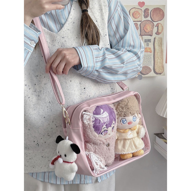 ☁Sera  Sederhana dan Serbaguna PU Messenger Bag Gadis Jepang 25cm Tas Bayi Mahasiswa Gaya Transparan Kapasitas Besar Sakit Tas