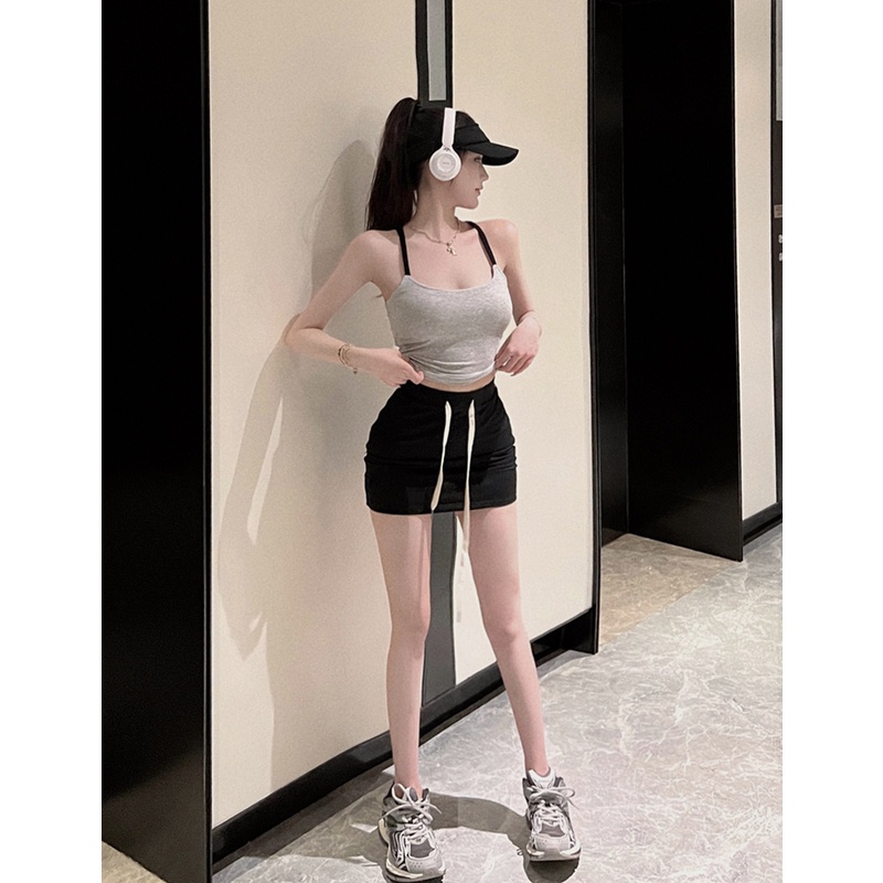 ◘☢▬Suhao gaya keinginan murni manis hot girl camisole wanita musim panas dengan bantalan dada inner wear short slim sports top outer wear crop top sexy tank top wanita motif