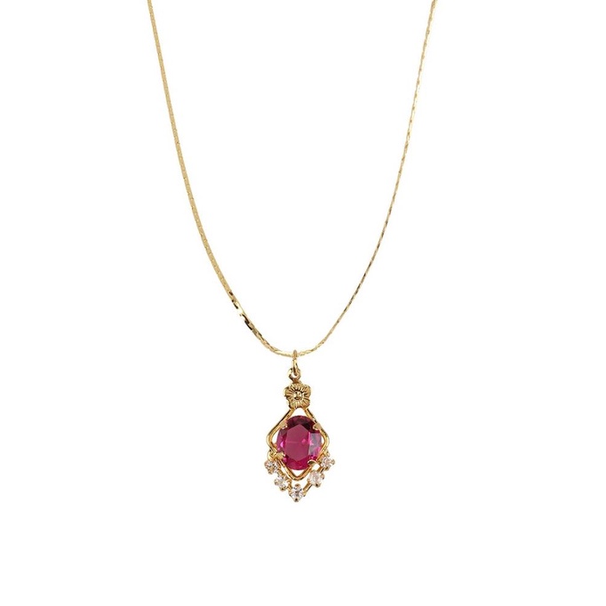 1901 Hijab Kalung PInk Sapphire Berlian Swarovski Lapis Emas
