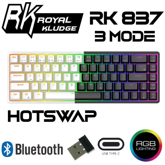 ROYAL KLUDGE RK68 / RK837 RGB MECHANICAL KEYBOARD 3 MODE HOTSWAP