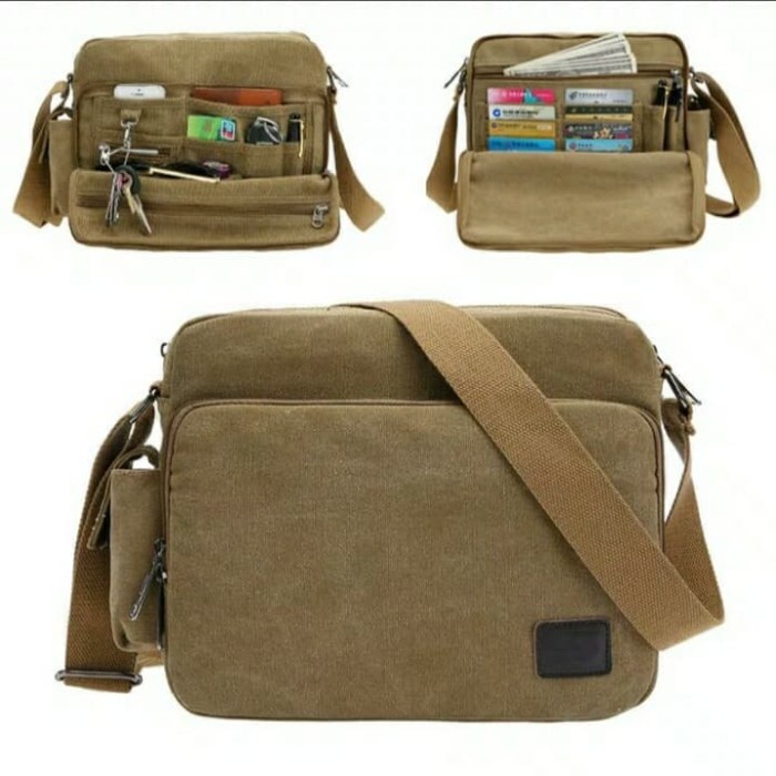 tas selempang pria Tas selempang pria kanvas sekolah kuliah - khaki(O0T1) tas bahu pria waistbag pri