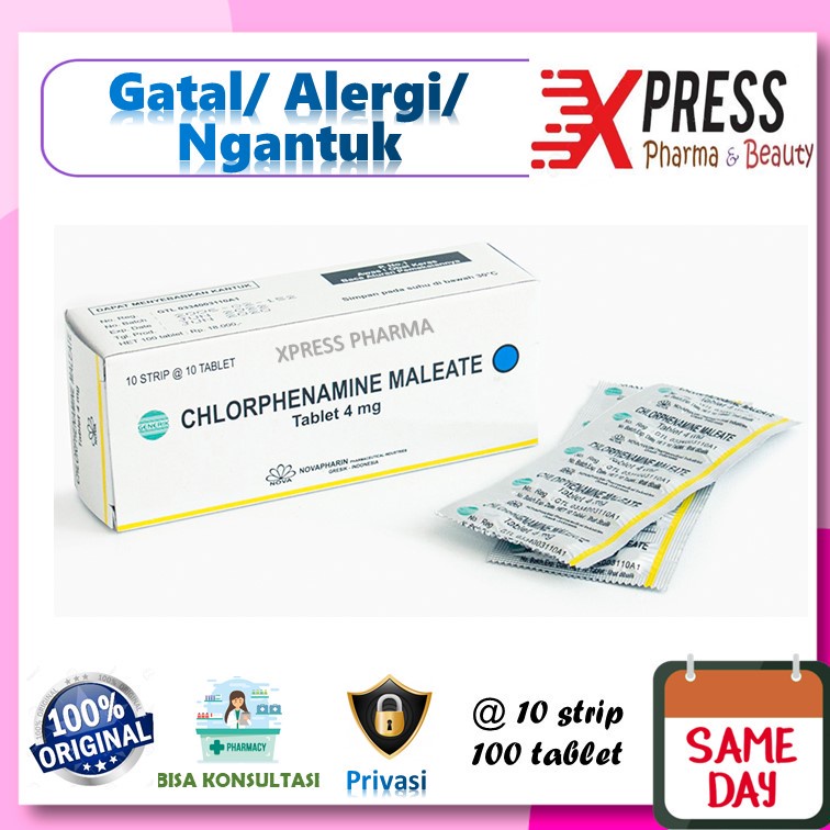 XPRESS  Chlorphenamine Maleate Nova DUS ctm  4mg 4 mg Tablet Box Dos Obat Alergi Gatal Ngantuk Tidur