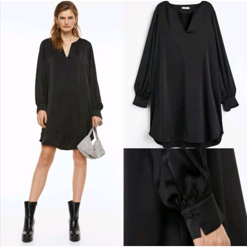 HnM satin long sleeved v neck dress