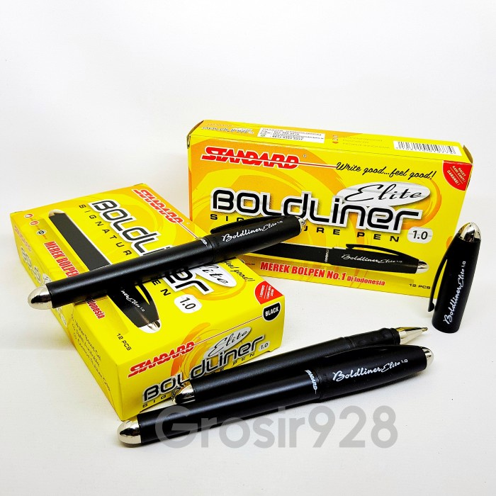 

BISA COD (Per 12) Pen / Pulpen Gel 1.0 Standard Bold Liner ELITE Black /ALAT TULIS AESTHETIC/ALAT