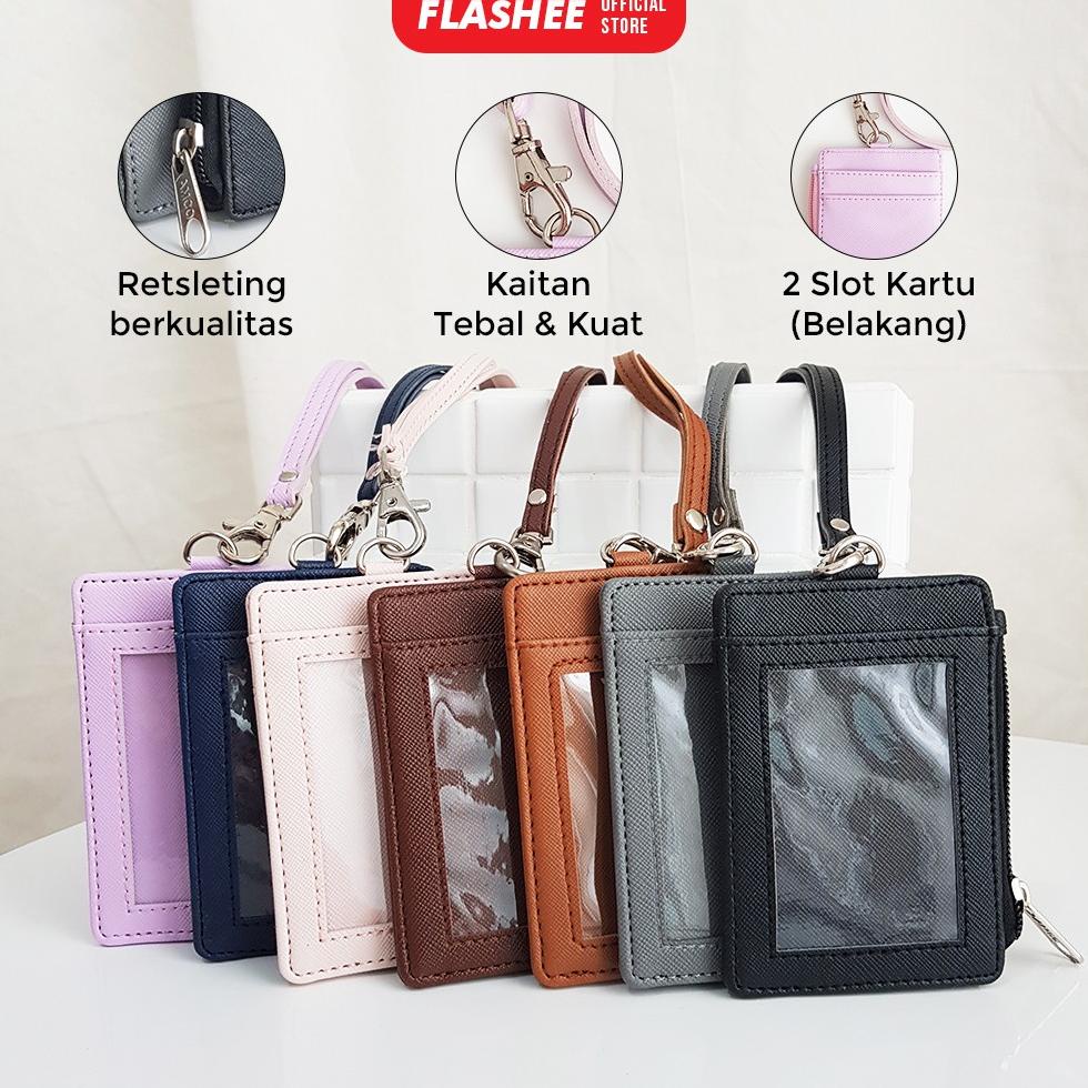 

[COD] ➵ Lanyard Resleting Name Tag Seleting ID Card Holder Zipper Kulit Termurah PU Leather Lanyard NameTag Model #Terbaru )┓