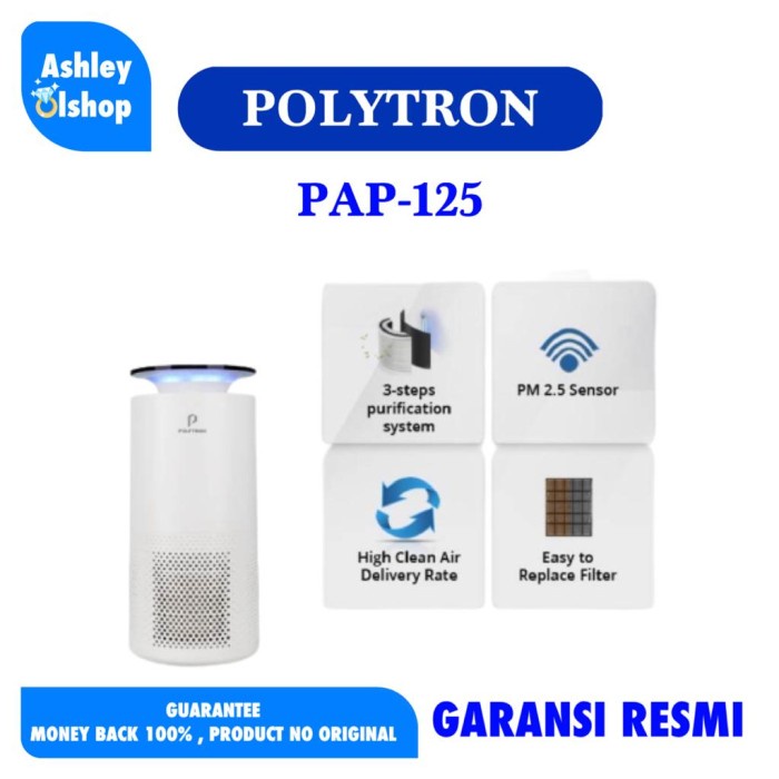Polytron PAP125 Air Purifier 25M² - Putih, HEPA Filter, Pengionisasi Udara
