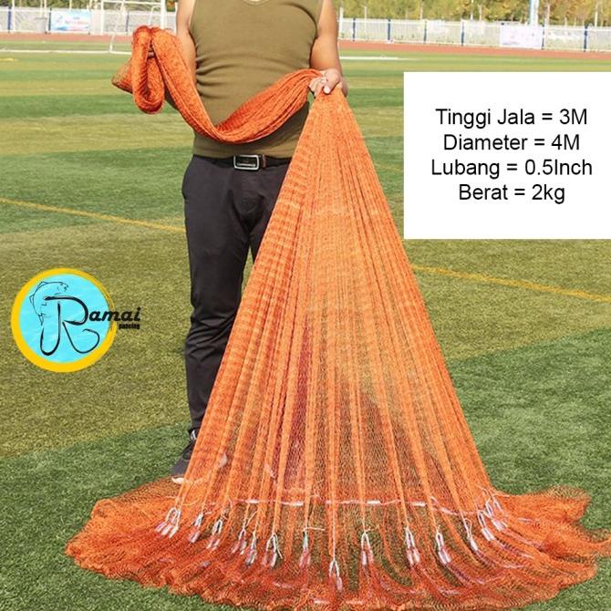 Jala Lempar Jaring Ikan Udang Kepiting Bahan Kain Tinggi 3 Meter