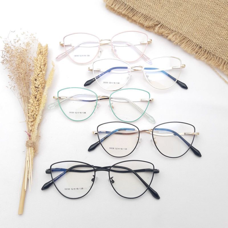 Kacamata Minus Photocromic | Kacamata Antiradiasi (Paket Frame+Lensa) Frame Kacamata Cat Eye 6658