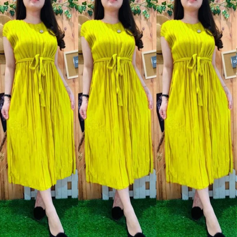 Long Dress Wanita Plisket Tanpa Lengan/Dress Viral 2023/Dress Wanita/Pakaian Wanita/Dress Terlaris-LEMON