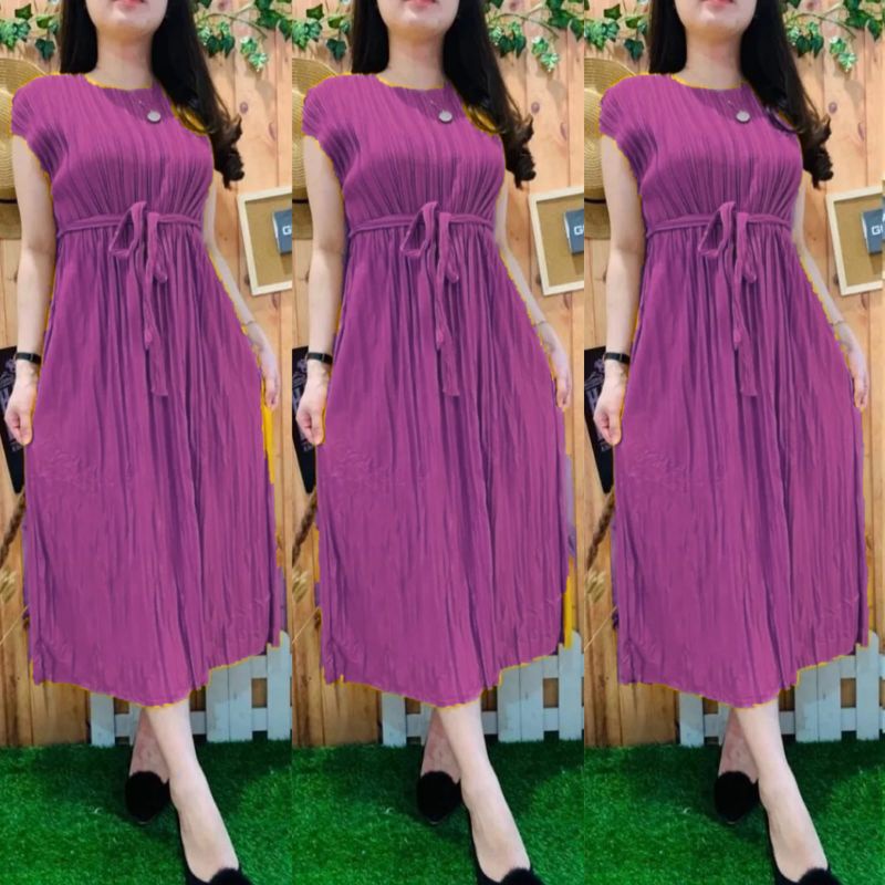 Long Dress Wanita Plisket Tanpa Lengan/Dress Viral 2023/Dress Wanita/Pakaian Wanita/Dress Terlaris-LAVENDER