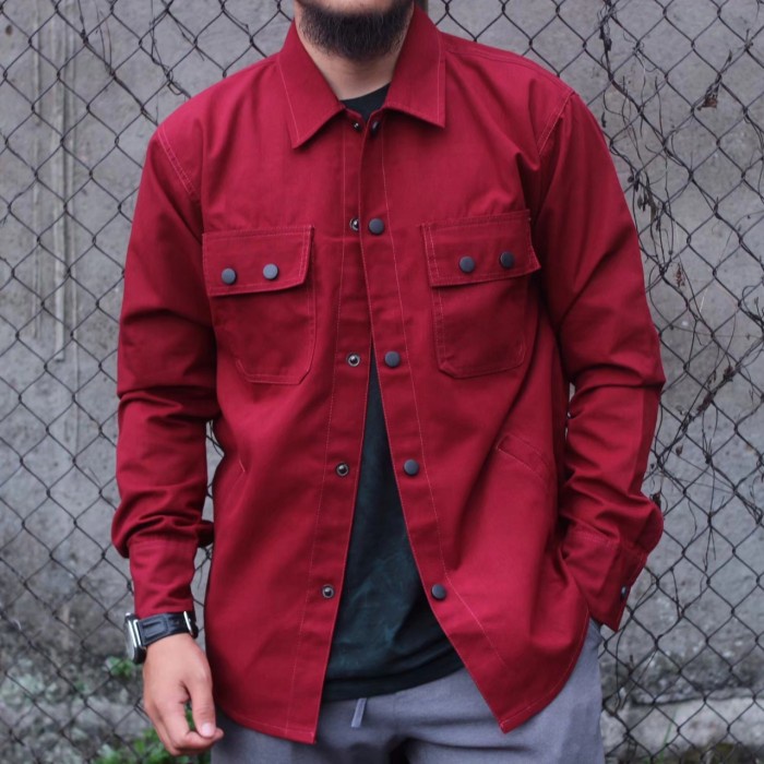 Cash on Delivery Jaket semi parka pria hijau army kemeja semi parka polos casual - maroon, M