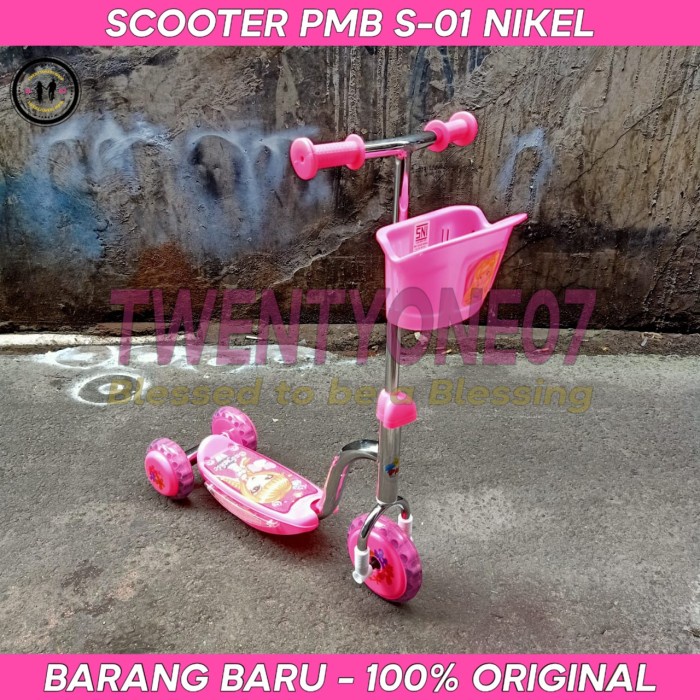 Scooter / Otoped / Skuter Anak Roda 3 PMB S-01 Nikel Musik & Lampu - Pink (W0G2) Gratis Ongkir Otope