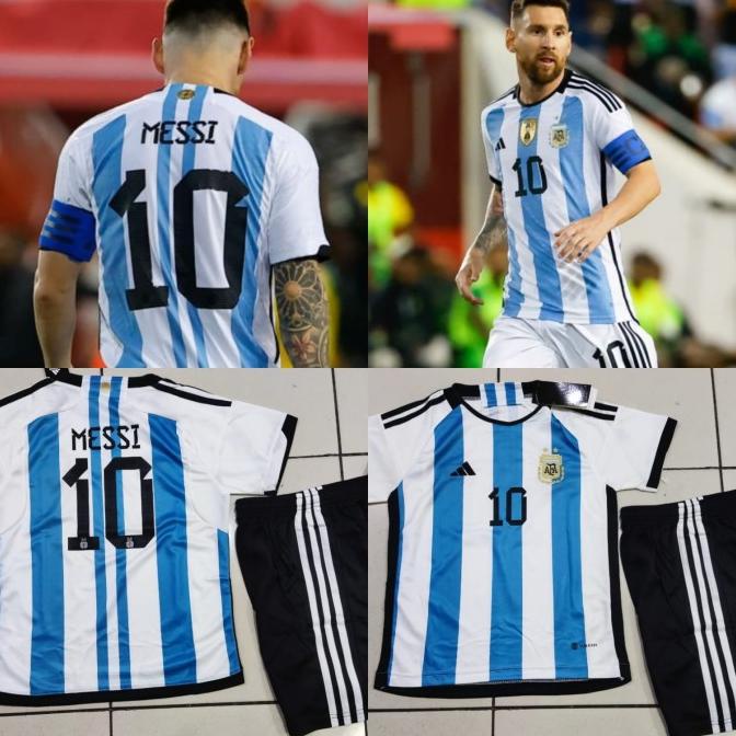 JERSEY BAJU BOLA ARGENTINA HOME KIDS ANAK PIALA DUNIA 2022 + MESSI GRA