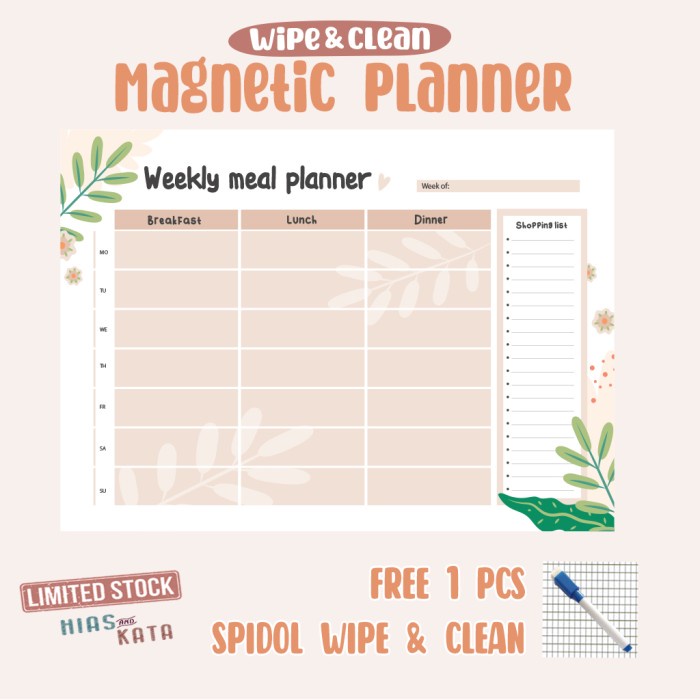 

BISA COD magnetic meal planner magnet kulkas tempel weekly planner size 20x30 /BUKU TULIS