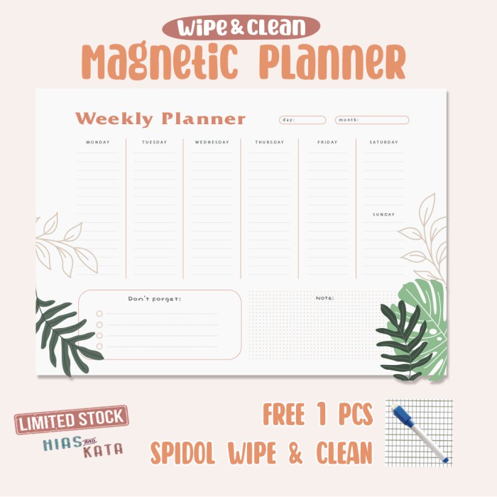

TERMURAH Daily Planner magnetic weekly planner magnet tropical (free sipdol) /BUKU TULIS