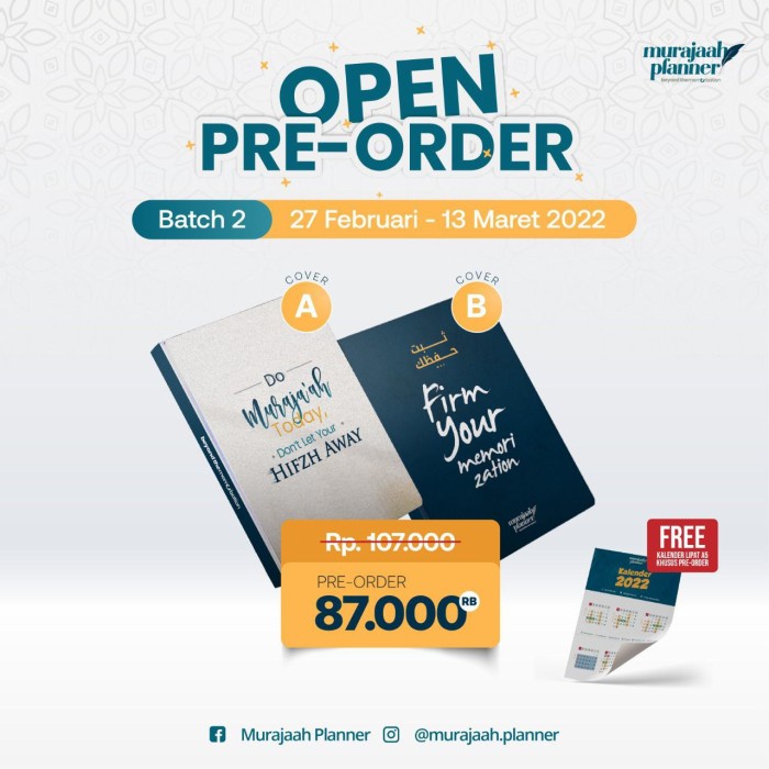 

Discount Murajaah Planner Hafalan Al-Quran Free Bonus Pilihan /BUKU TULIS SEKOLAH/BUKU TULIS